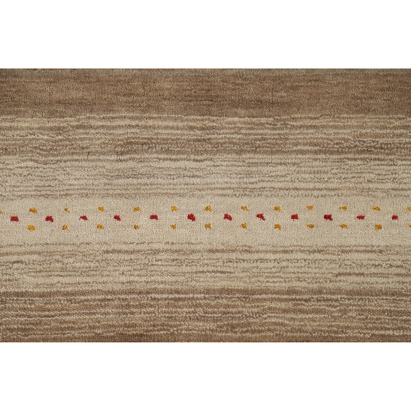 Stripe Brown Gabbeh Indian Rug Handmade Wool Carpet - 4'1" x 5'10"