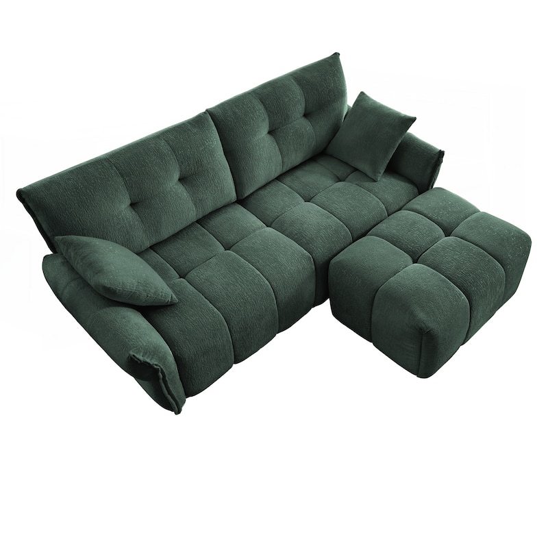 Modern Chenille Fabric 2-Seater Sofa with Ottoman