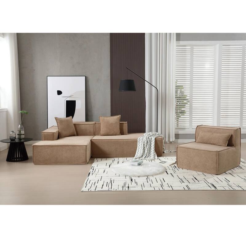 Modern Modular Combination Sofa Set - L-Shaped Italian Minimalist Tofu Block Sofa in Terrycloth Fabric, Left-Hand Facing
