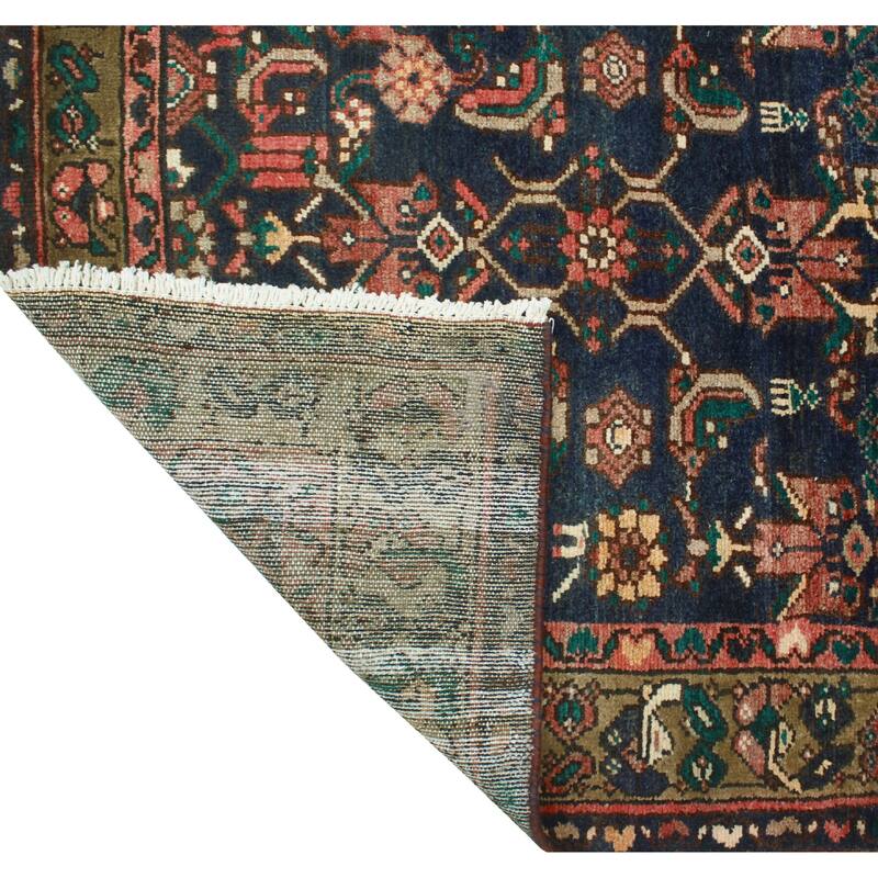 Fine Vintage Distressed Ashkan Navy/Brown Runner - 3'6" x 9'5"