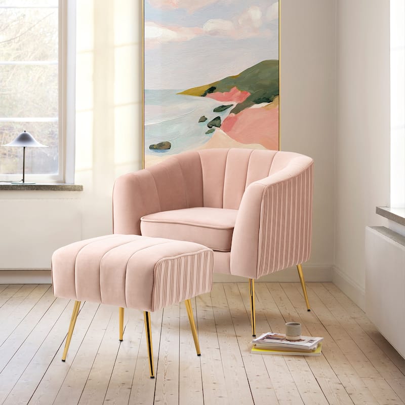 Velvet Armchair with Ottoman Set Accent Living Room Chair