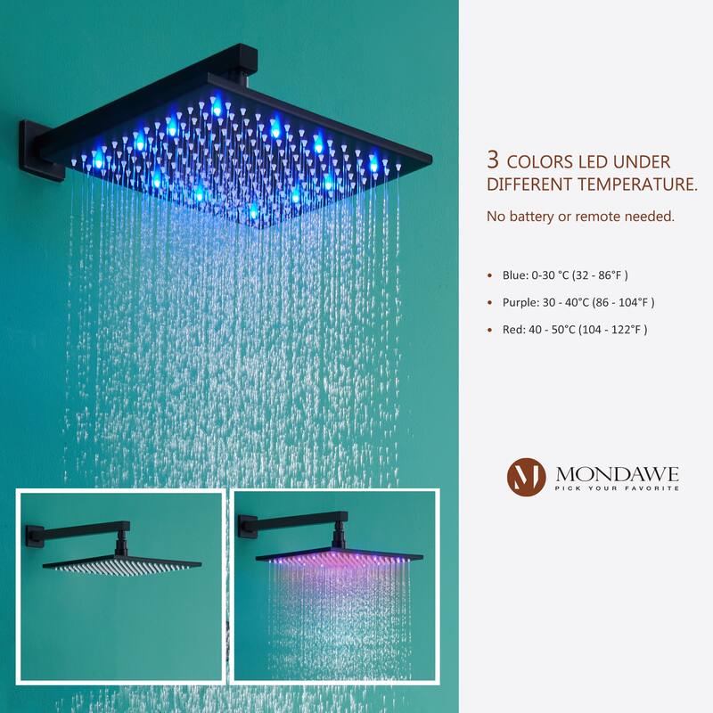 3 Functions Thermostatic LED Light Wall Mounted Shower System