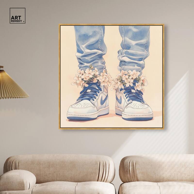 Gentle Blue Sneakers and Flowers Canvas by Art Remedy