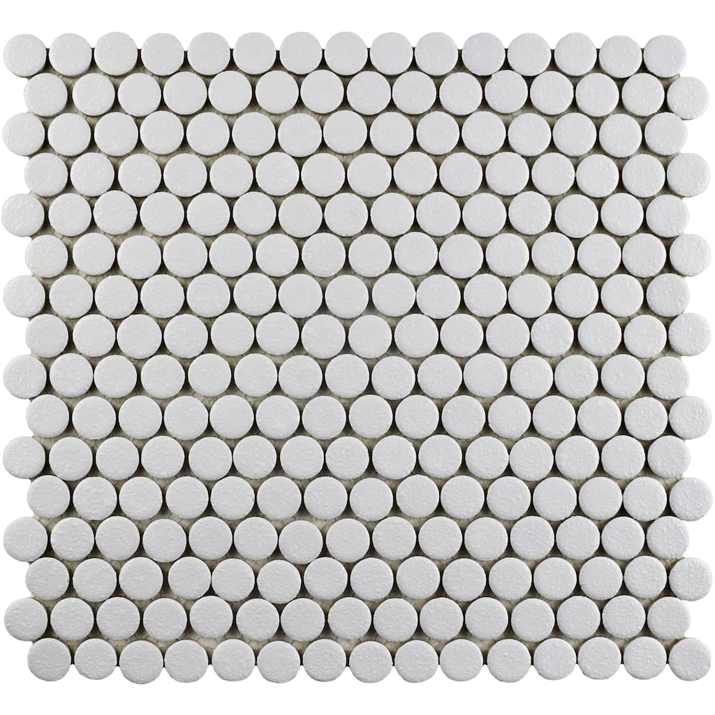 Merola Tile Hudson Penny Round Crystalline White 11-7/8" x 12-5/8" Porcelain Floor and Wall Tile