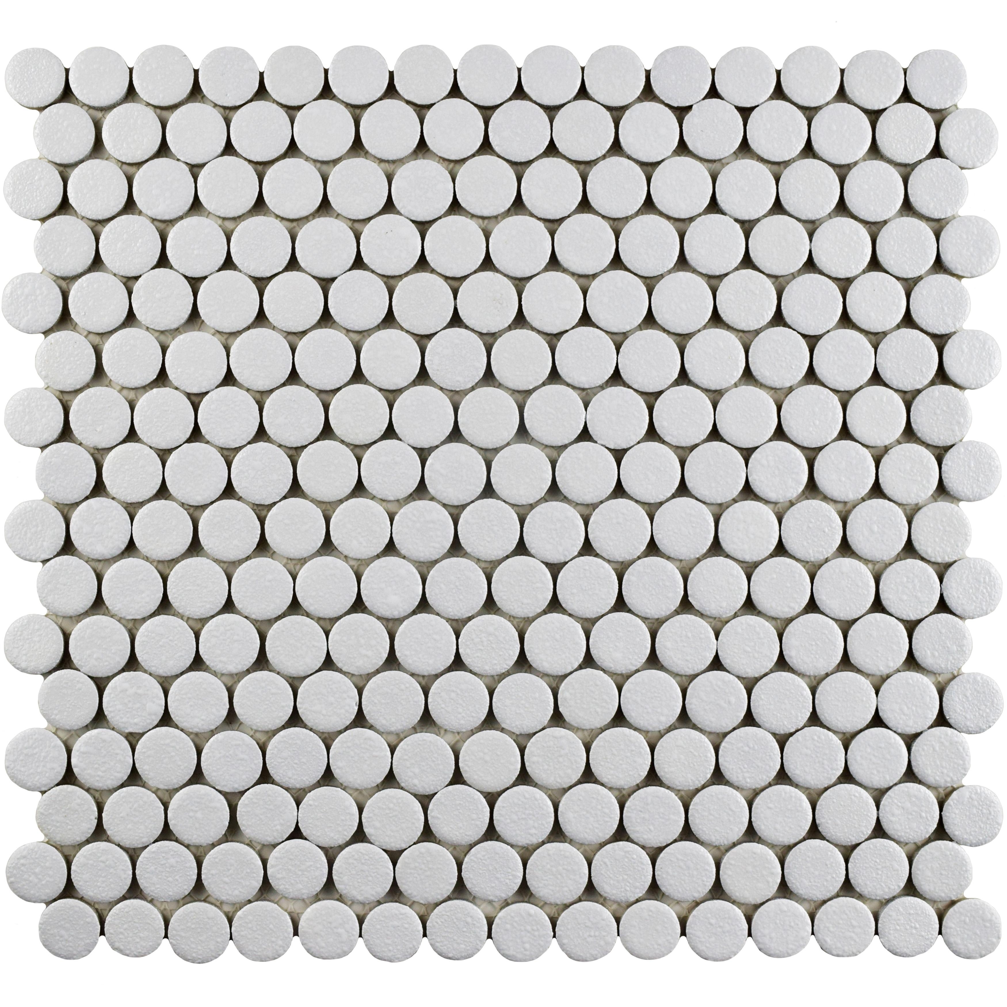 Merola Tile Hudson Penny Round Crystalline White 11-7/8" x 12-5/8" Porcelain Floor and Wall Tile