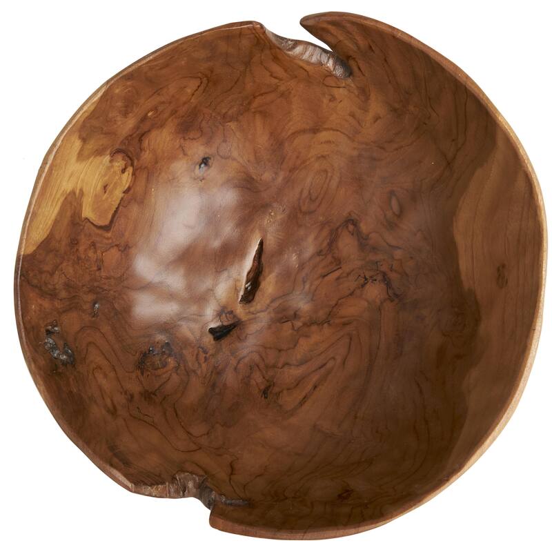 Teak Wood Handmade Decorative Bowl with Natural Grooves - Brown or Black - Roche River Decor