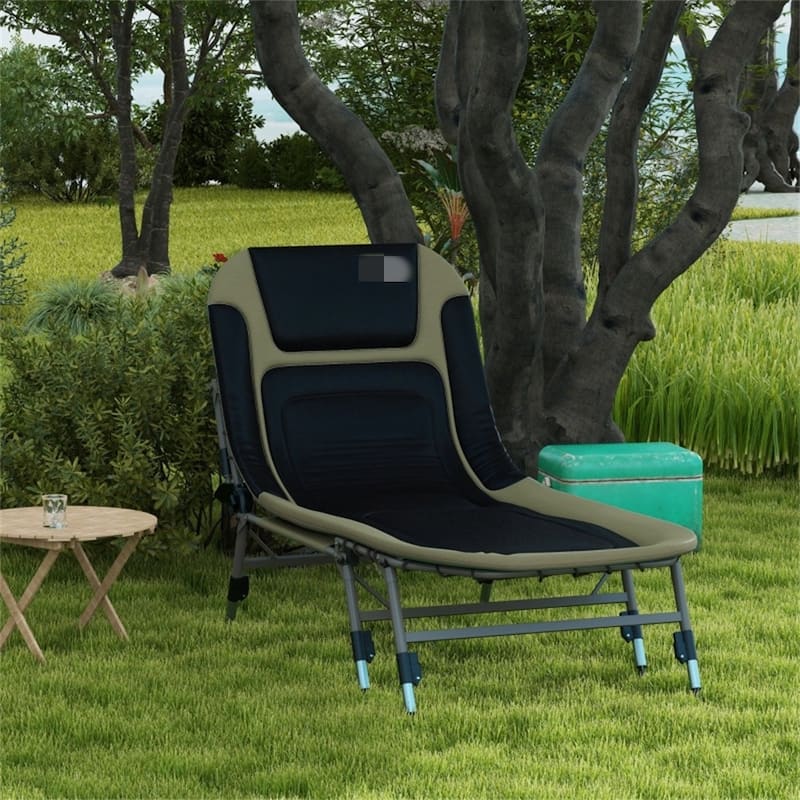 Steel Camping Cot with Adjustable Back and Pillow Swivel - 78.7" L x 33.5" W x 15.7" -21.7" H