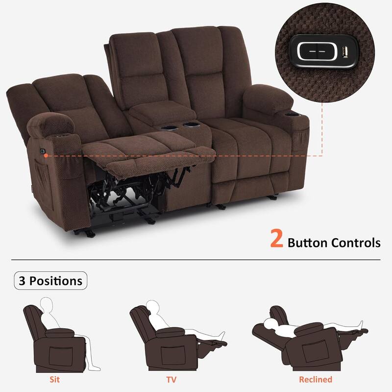 MCombo Electric Power Reclining Sofa with Massage and Lumbar Heat, Fabric 6015/6025/6035/6045