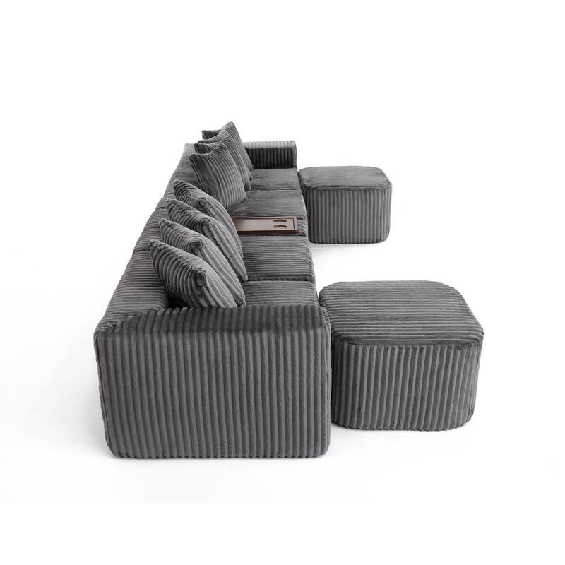 137.5" U-Shaped Sectional Sofa with Coffee Table Board and Ottoman