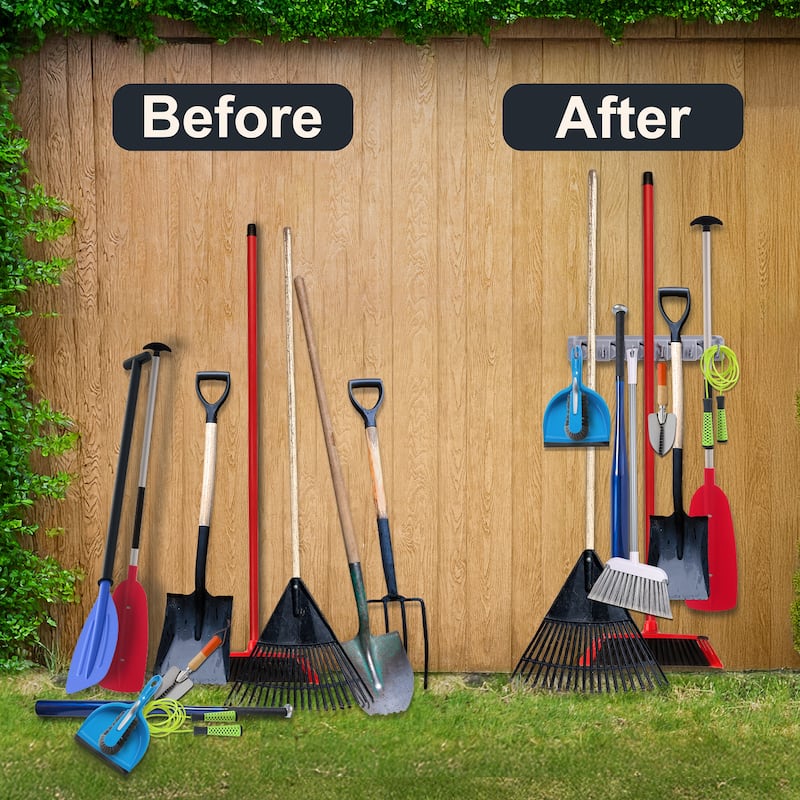 Sorbus Wall-Mounted Garage & Garden Tool Organizer 16" Wide Plastic Holder for Brooms, Tools, Essentials (1 Pack and 2 Pack)