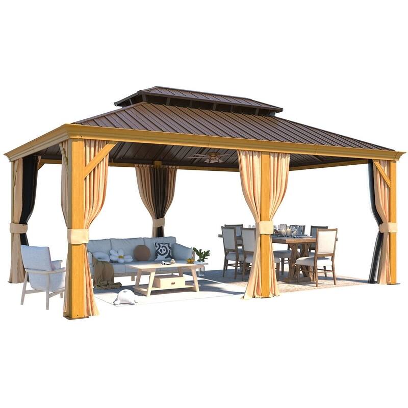 Erommy Pro Series Outdoor Galvanized Steel Roof Gazebo Pergola w/ Aluminum Frame & Vertical Rain Cutter