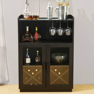 Glitzhome 44.00"H Modern Wine Cabinet Bar Storage Sideboard