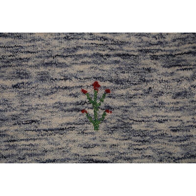 Ivory & Blue Tribal Gabbeh Area Rug Handmade Wool Carpet - 8'3" x 9'8"