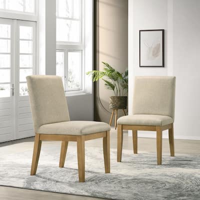 Contemporary Solid Wood Dining Chairs with Solid Rubberwood Legs, Set of 2