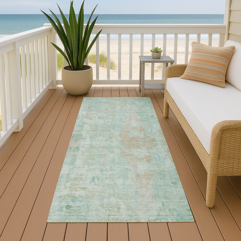 Machine Washable Indoor/ Outdoor Muted Ombre Chantille Rug - Turquoise - 2'3" x 7'6"