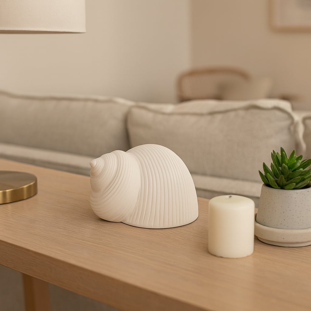 Ceramic Coastal Bonnet Seashell Figurine - White