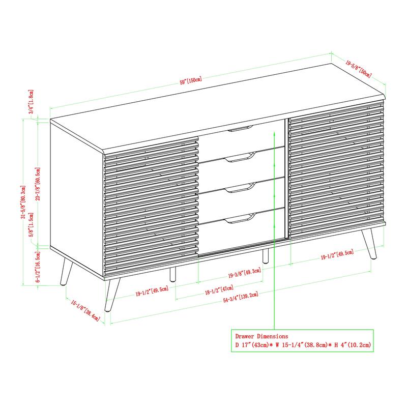 Contemporary Sliding Slat-Door Sideboard - Ebony/Slate Grey