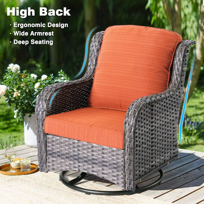 OVIOS 9-piece Patio Wicker Swivel Rocking Chair Set With Fire Pit