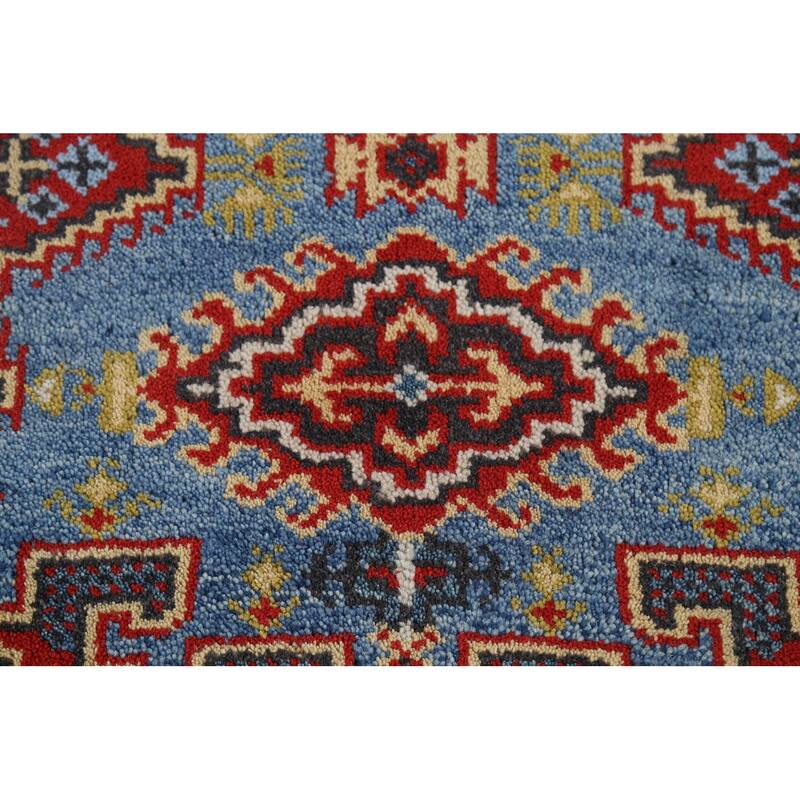 Light Blue Geometric Viss Oriental Runner Rug Hand-Knotted Wool Carpet - 2'6"x 7'9"