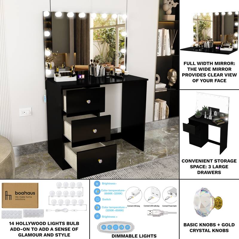 Boahaus Black Kids & Teen Makeup Vanity Table