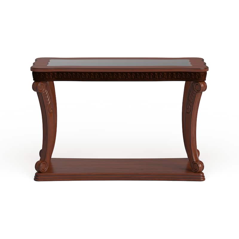 Derg Traditional Dark Oak 48-inch Glass Top Insert 1-Shelf Sofa Table by Furniture of America