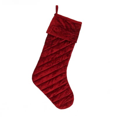 National Tree Company 19 in. HGTV Home Collection Quilted Velvet Stocking, Red - 10in