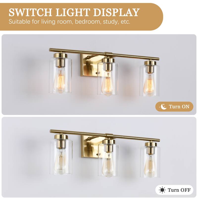 22.83 in. 3-Light Modern Wall Sconce Bathroom Vanity Light with Glass Shade
