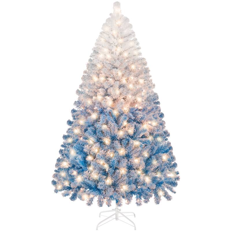 Yaheetech 4.5ft/6ft/7.5ft Pre-lit Flocked Artificial Christmas Tree with Incandescent Warm White Lights