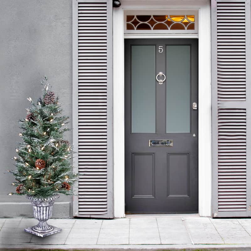 National Tree Company 4 ft. Frosted Mountain Spruce Entrance Tree with Clear Lights - 4 Foot