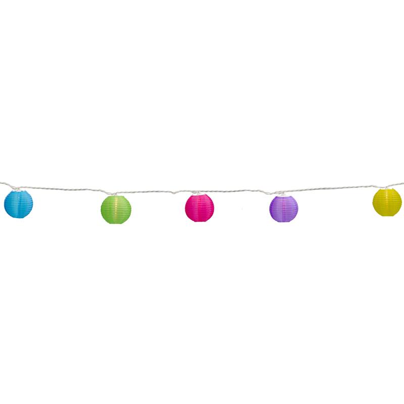 10ct Multi-Color Summer Paper Lantern Patio Lights 8.5ft White Wire - Multi