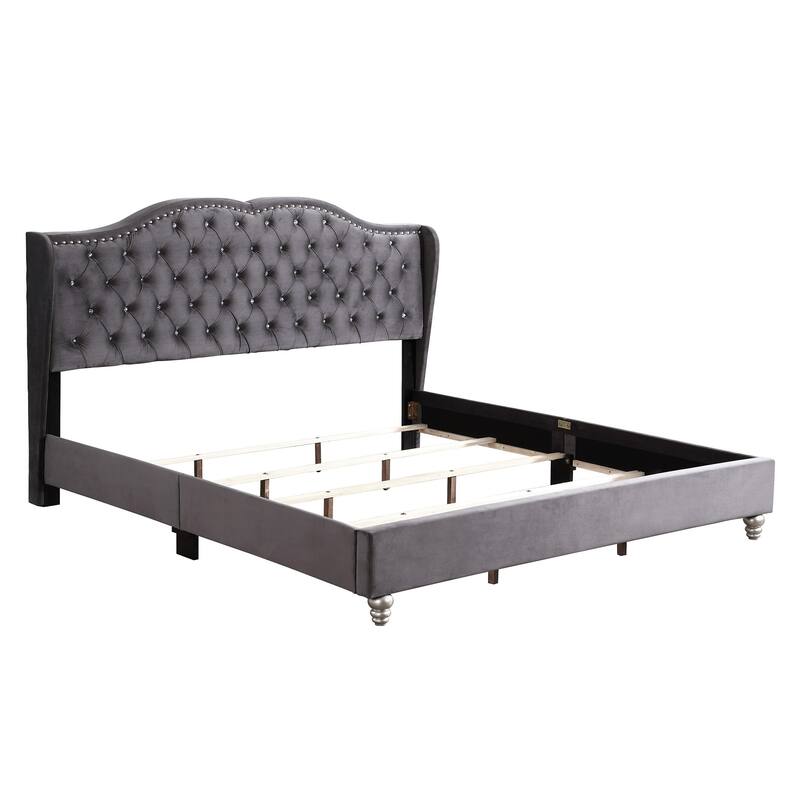 Queen Faux Jewel Tufted Panel Bed - 86" - Gray