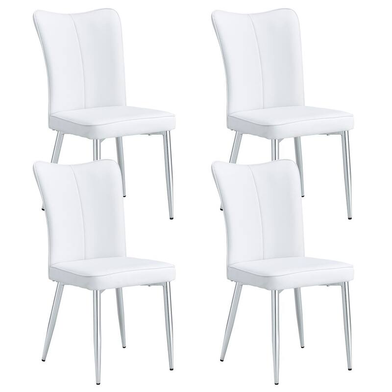 Modern PU Leather Minimalist Dining Chairs Set of 4 - 4 SEATS - White