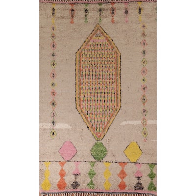 Plush Geometric Moroccan Oriental Area Rug Hand-Knotted Wool Carpet - 5'11" x 9'10"