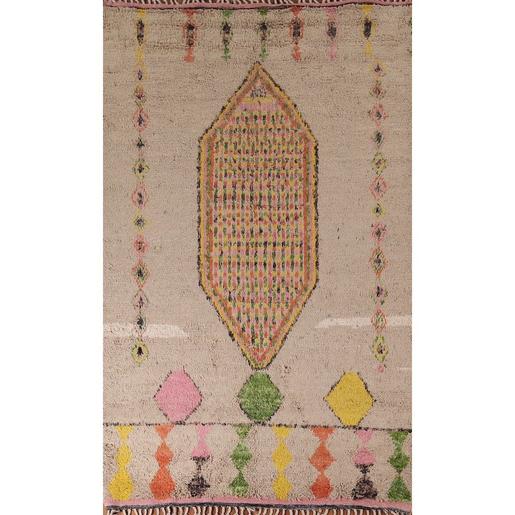 Plush Geometric Moroccan Oriental Area Rug Hand-Knotted Wool Carpet - 5'11" x 9'10"
