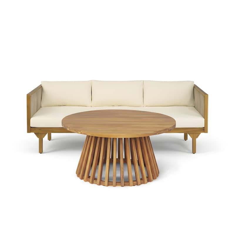 Christopher Knight Home - Outdoor Teak Finish Wood & Rope Woven Sofa Set with Coffee Table