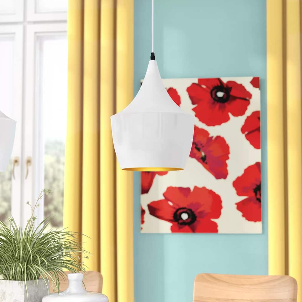 Pendant Light - 1 Light Farmhouse Ceiling Fixture - White Shade Adjustable Height - 12