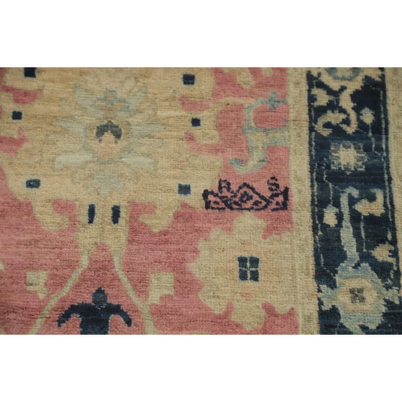 Hand Knotted Oriental 100% Wool Carpet Traditional All-Over Pink Ziegler Runner Rug - 14' 6'' X 2' 7''