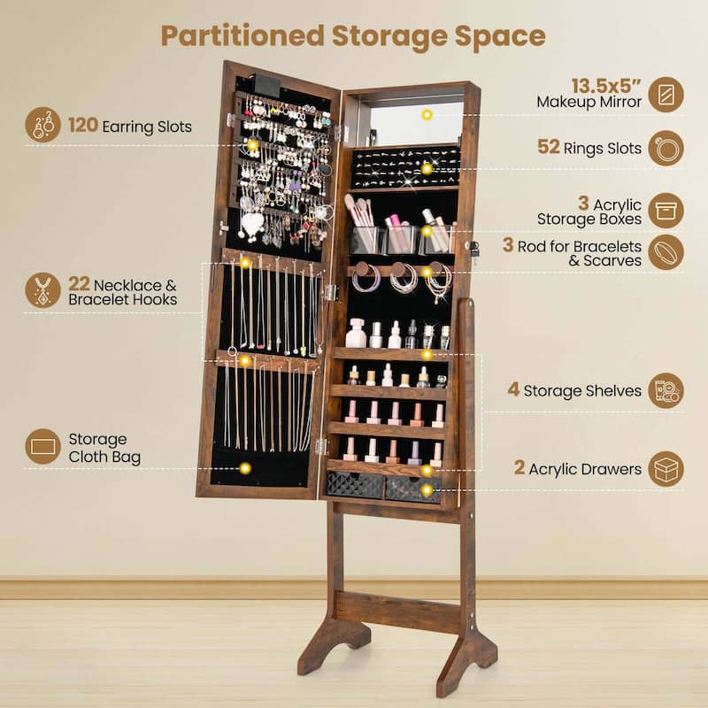 Costway LED Mirror Jewelry Cabinet with 20 LED Lights Full-Length - See Details
