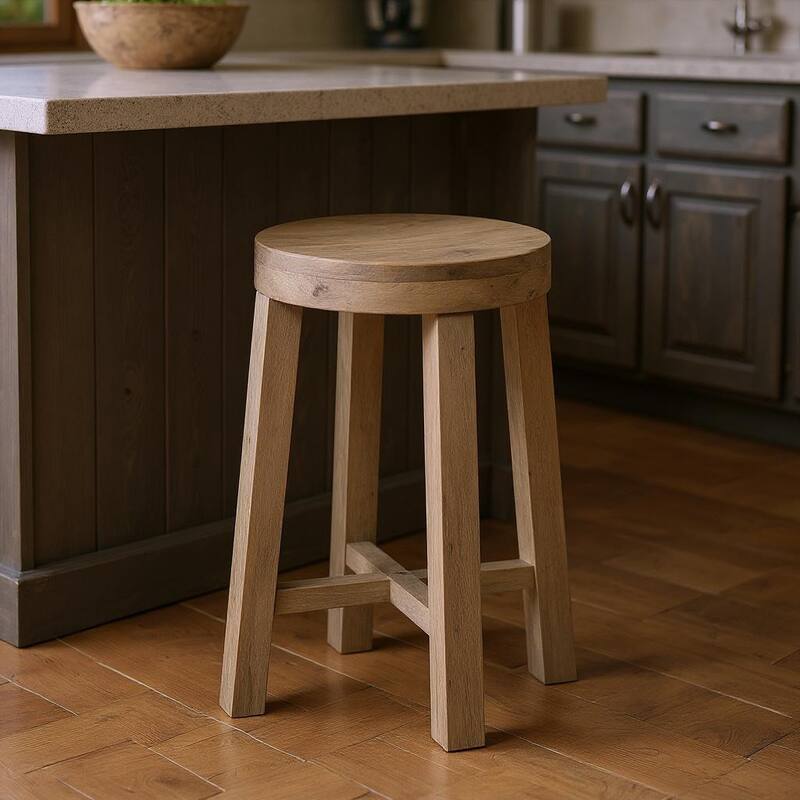 HomeRoots 26" Brown Solid and Manufactured Wood Backless Counter Height Bar Chair With Footrest - 14.75"W x 14.75"D x 26"H