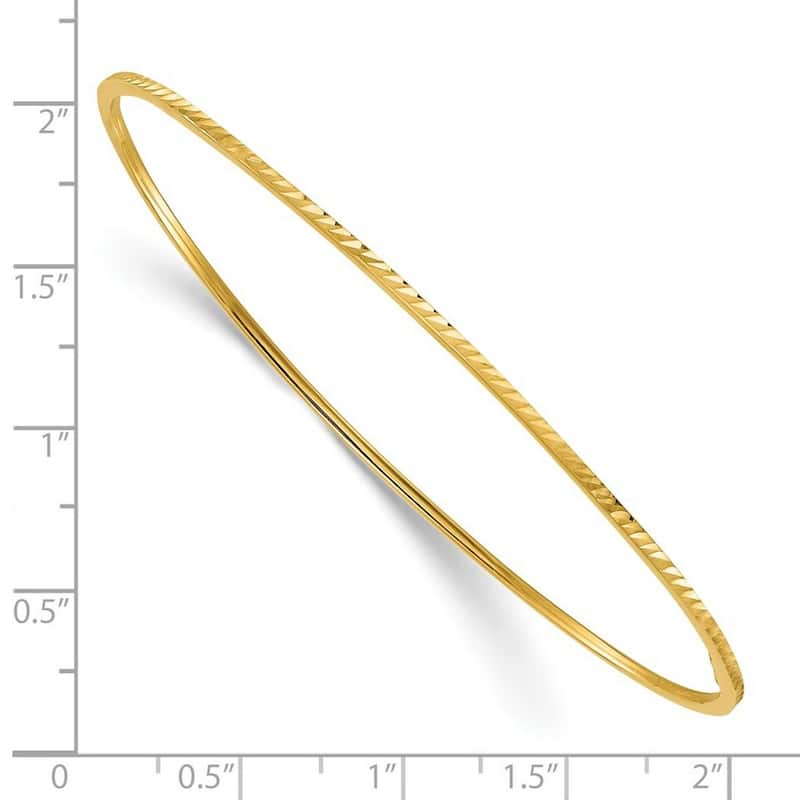 Curata 14k Yellow Gold 8" 1.4mm Diamond Cut Slip on Bangle Bracelet