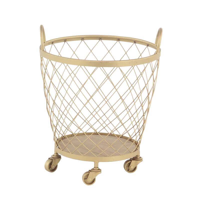 Metal Deep Set Wire Basket Storage Cart with Wheels and Handle - Set of 2 Gold - Roche River Decor - 17"W x 18"L x 21"H