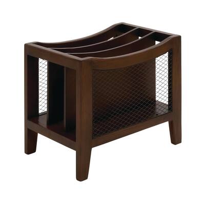 Wood 3 Slot Magazine Holder with Netting Side Panels - Brown - Roche River Decor - 11"Wx15"Lx13"H
