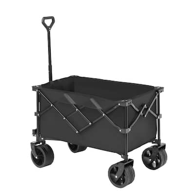Black Oxford Iron Wagon 265lbs Foldable Cart with 150L Storage - 35.04 x 21.26 x 42.52 inch