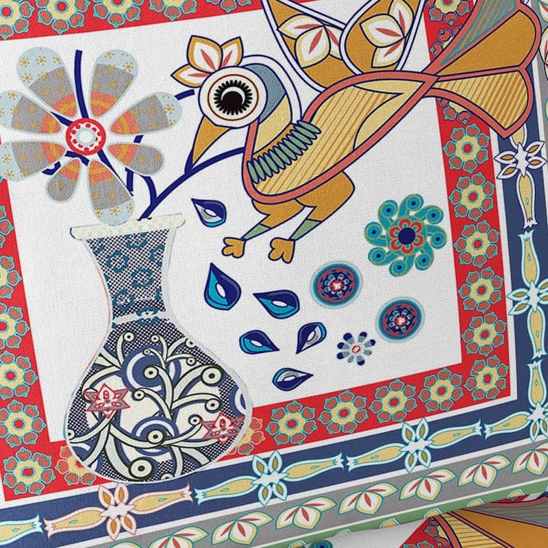 HomeRoots Set of Two 16" X 16" Red and White Peacock Blown Seam Floral Indoor Outdoor Throw Pillow - 16.00' X '16.00' X '5.00