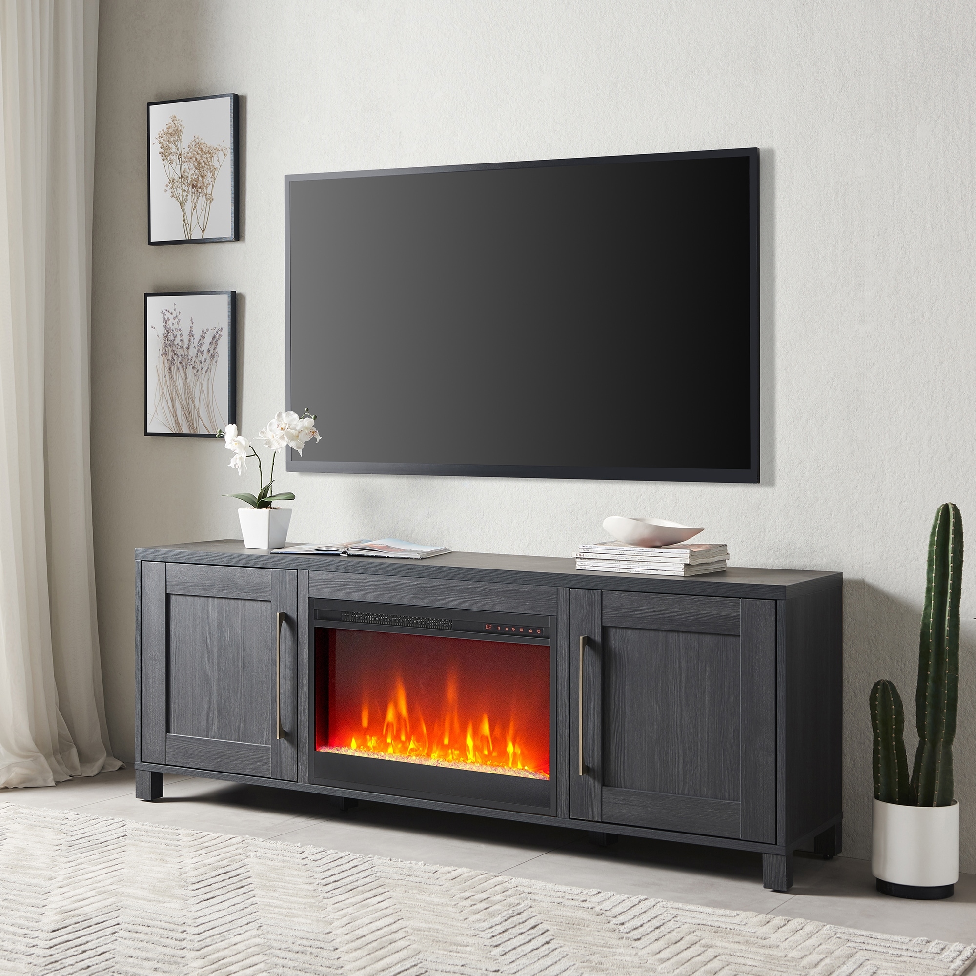 Fireplace tv stand with crystals deals