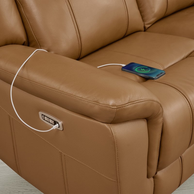 Spruce & Spring Genuine Leather Power Reclining Sofa with Optional Console & Flip-Down Table