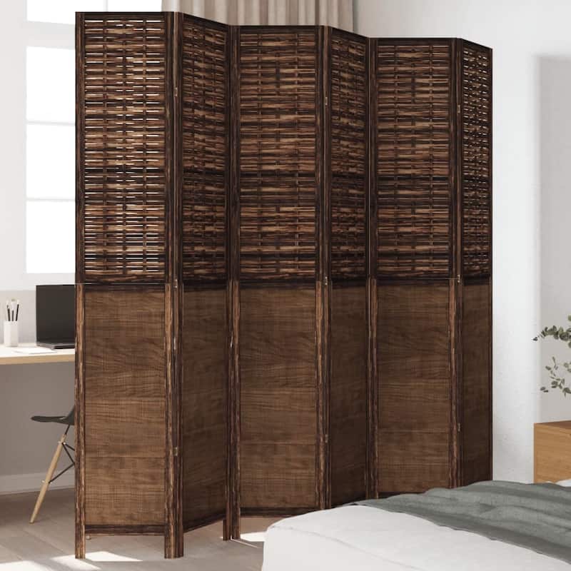 vidaXL Room Divider Privacy Screen Living Room Dark Brown Solid Wood Paulownia - 15.7" x 86.6" - Dark brown 6 panels