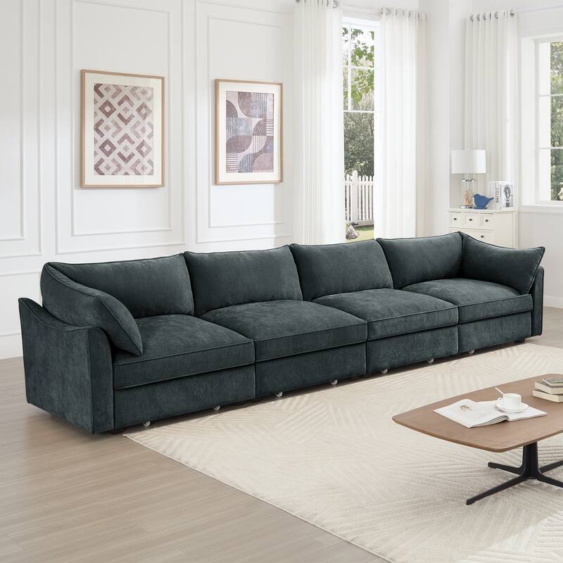 Super Large Wide & Deep Seat 4-Seater Sofa Couch with Storage Pull Out Drawer Under Each Seat
