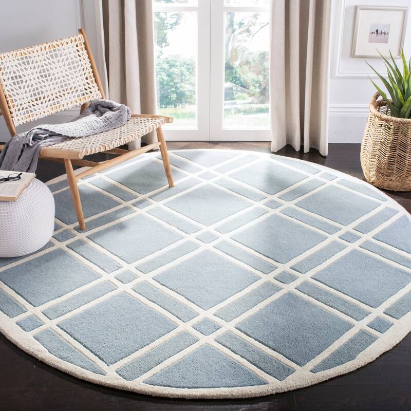 SAFAVIEH Handmade Chatham Geronda Modern Moroccan Wool Rug - 7' Round - Blue/Ivory