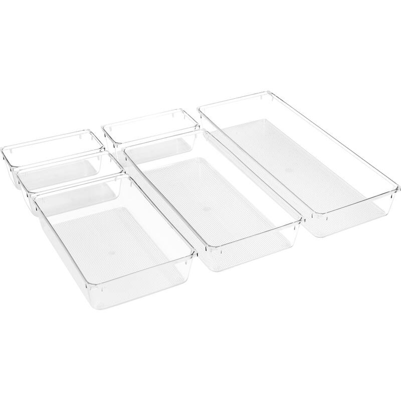Clear Drawer Organizer Set for Home And Closet - 6 Pc Set - Clear